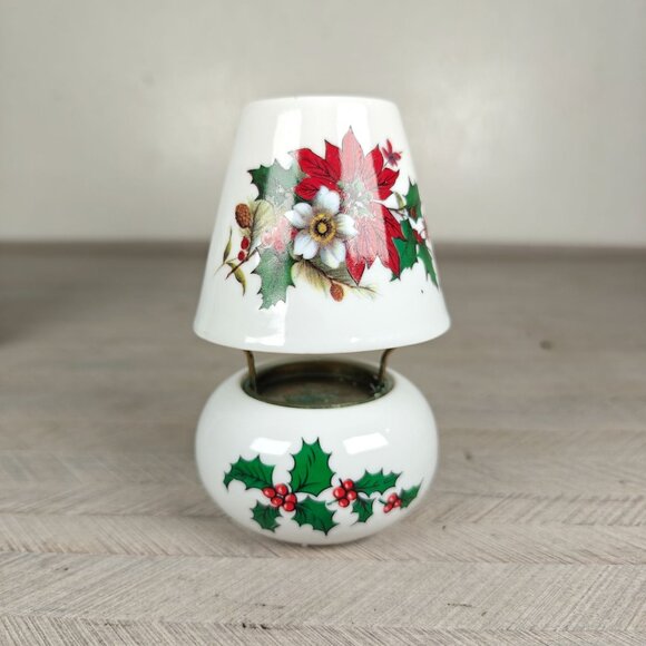 Vintage Porcelain Christmas Miniature Hurricane Candle Lamp Holly Ivy Nevco - Picture 9 of 9